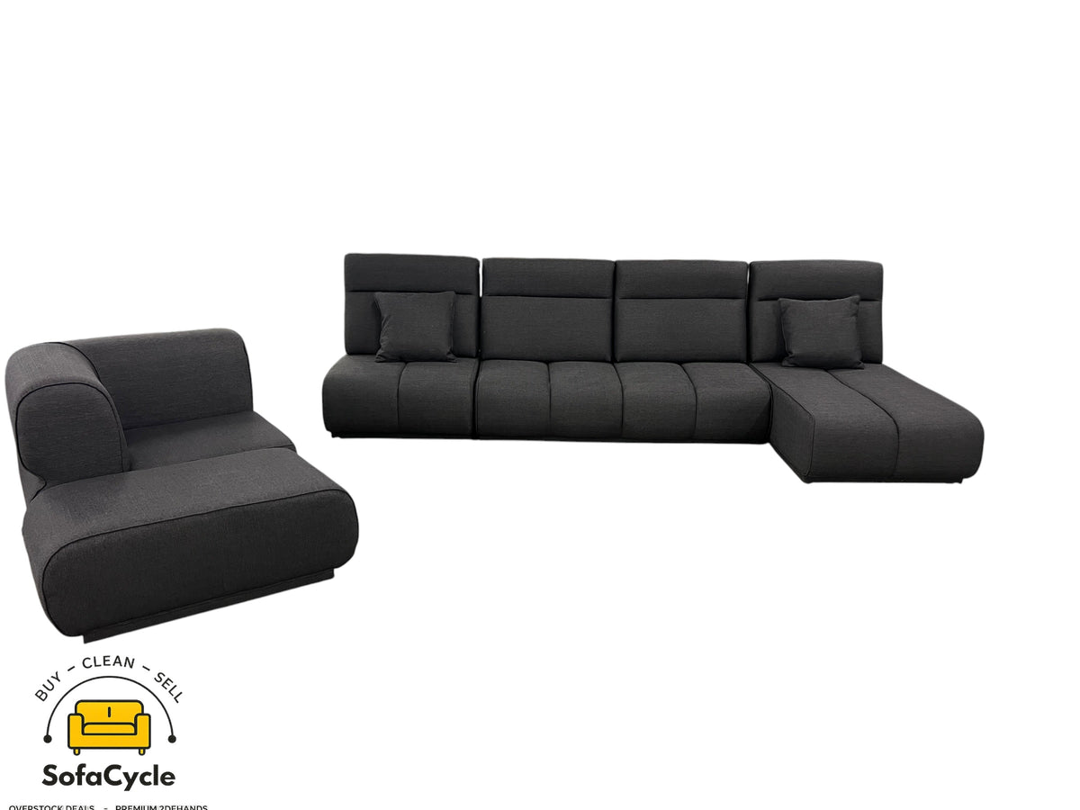 Hoekzetel zwart in stof, modulair – overstock