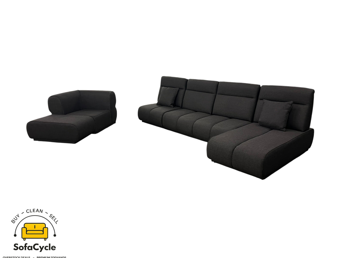 Hoekzetel zwart in stof, modulair – overstock
