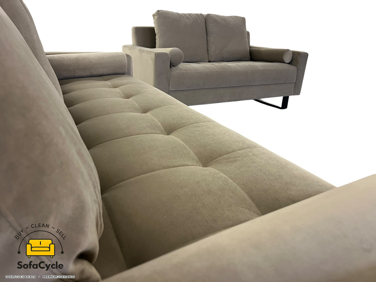 NV Gallery 3-zit + 2-zit taupe in fluweel – overstock