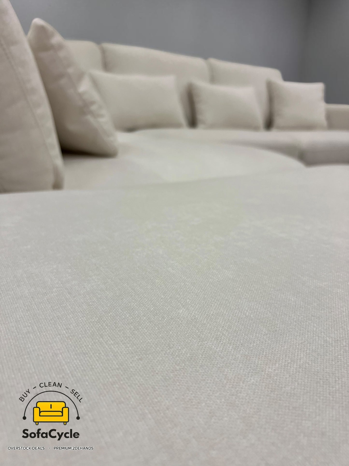 Luton hoekzetel wit in stof, hoek L – overstock