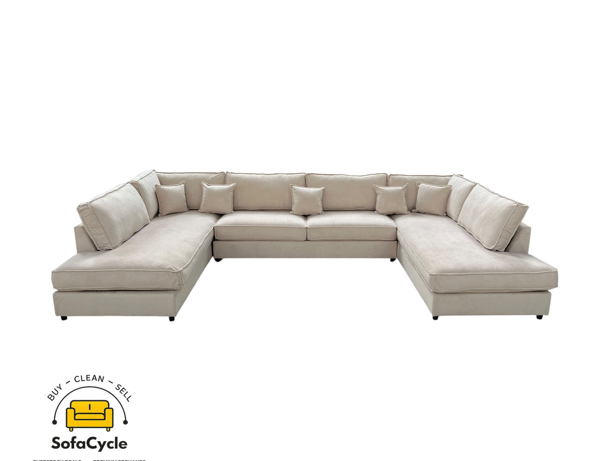 U-zetel beige in ribstof – overstock