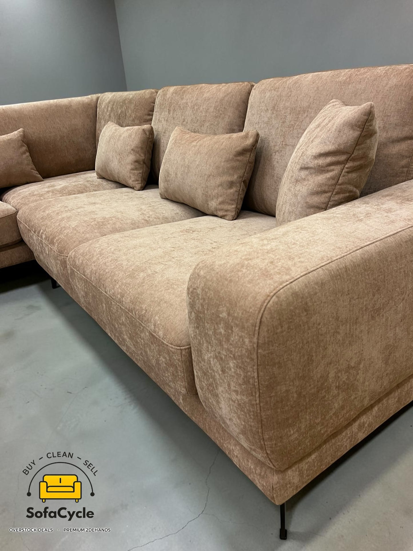 Luton hoekzetel rosé taupe in stof, hoek L – overstock