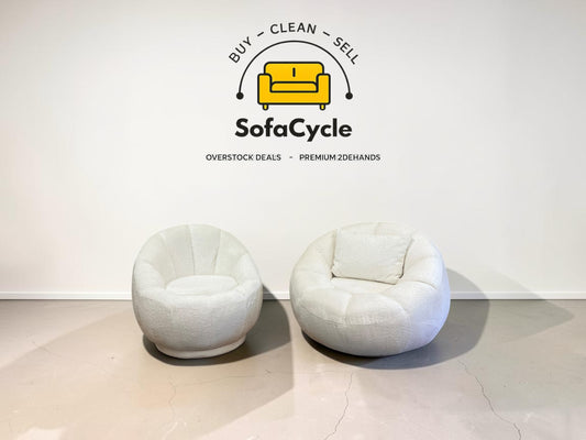 Fauteuil wit in bouclé set van 2 draaistoelen – overstock