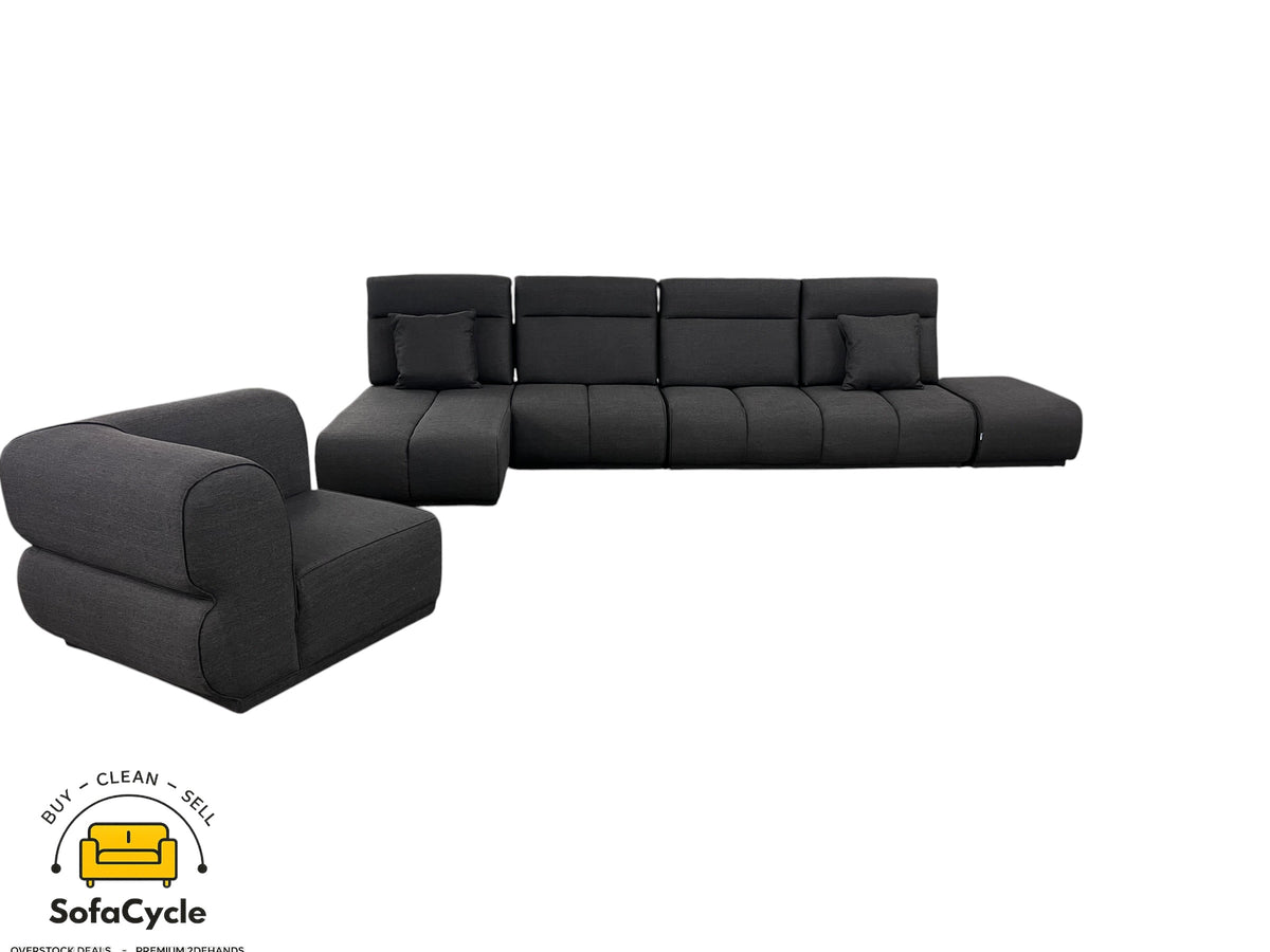 Hoekzetel zwart in stof, modulair – overstock