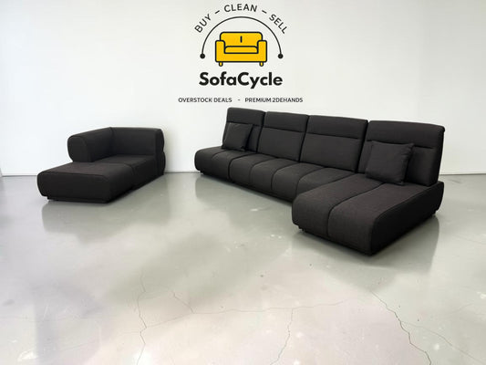 Hoekzetel zwart in stof, modulair – overstock