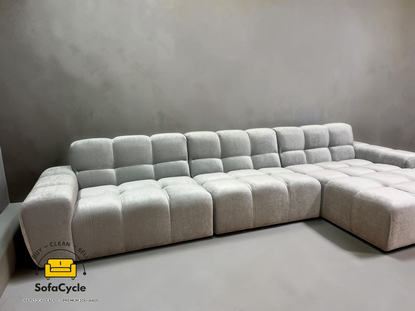 Goossens hoekzetel lichtgrijs in stof, hoek R – overstock