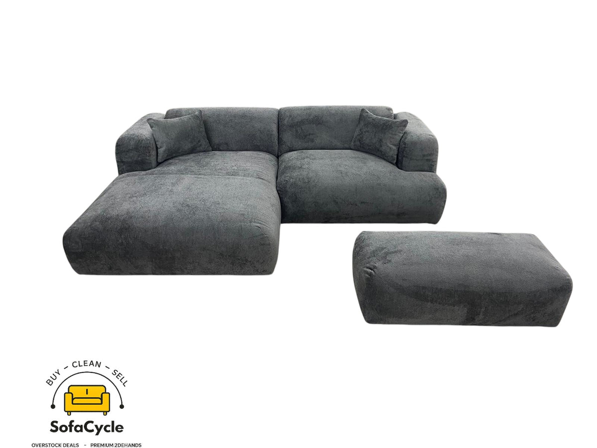 Hoekzetel antraciet in bouclé extra breed ligvlak, hoek L – overstock