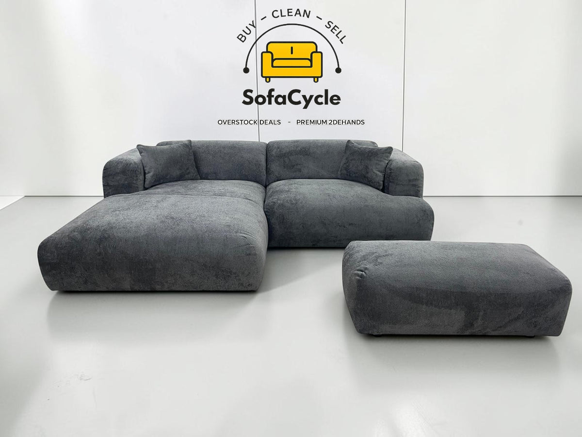 Hoekzetel antraciet in bouclé extra breed ligvlak, hoek L – overstock