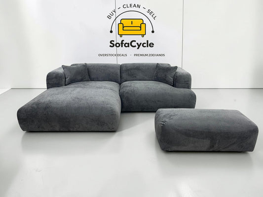 Hoekzetel antraciet in bouclé extra breed ligvlak, hoek L – overstock
