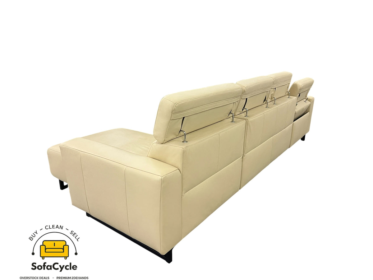 Hoekzetel beige in echt leder, hoek R met elektrische relax – tweedehands