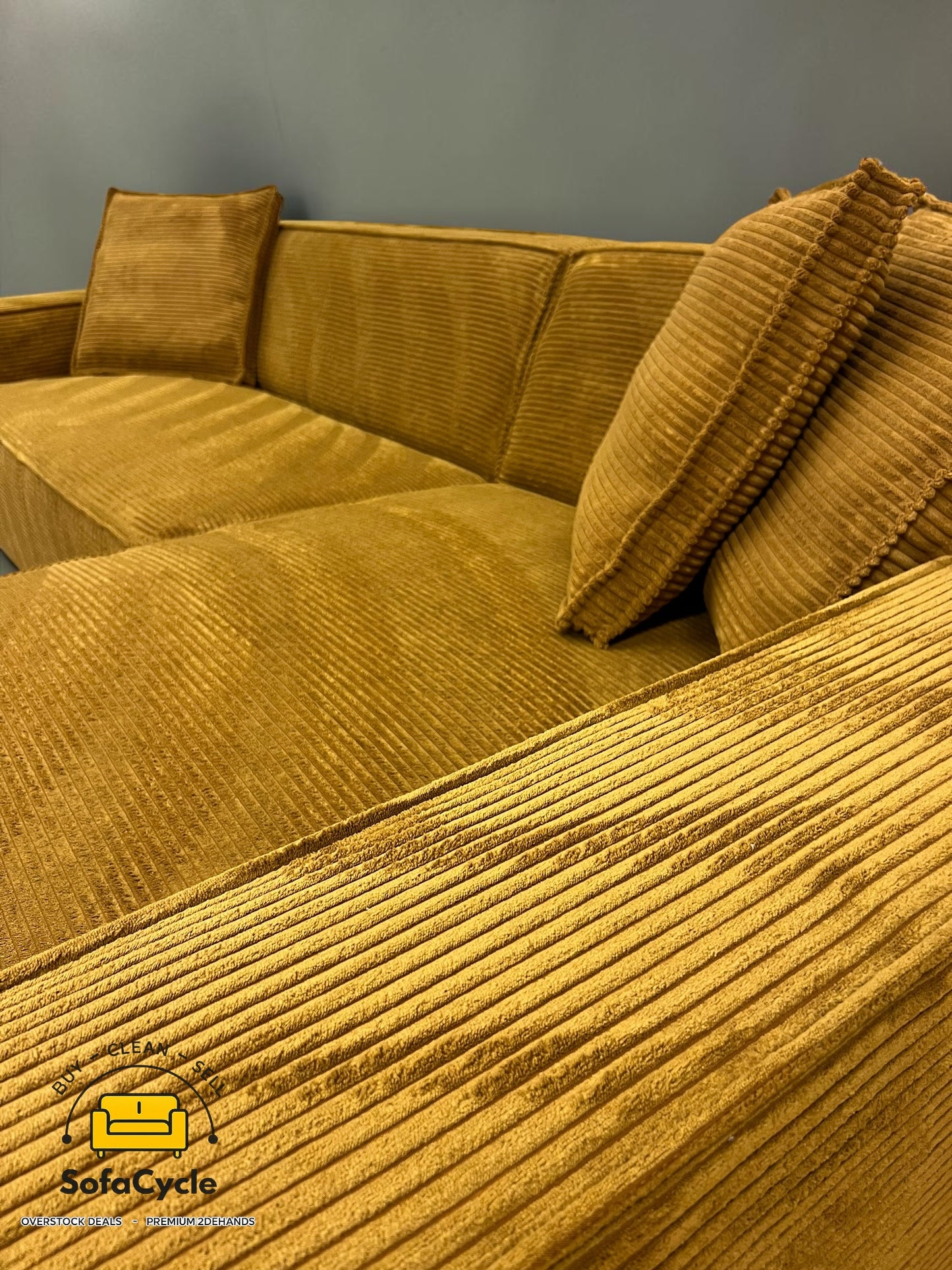 Belfast hoekzetel geel in fluweel, hoek R – overstock