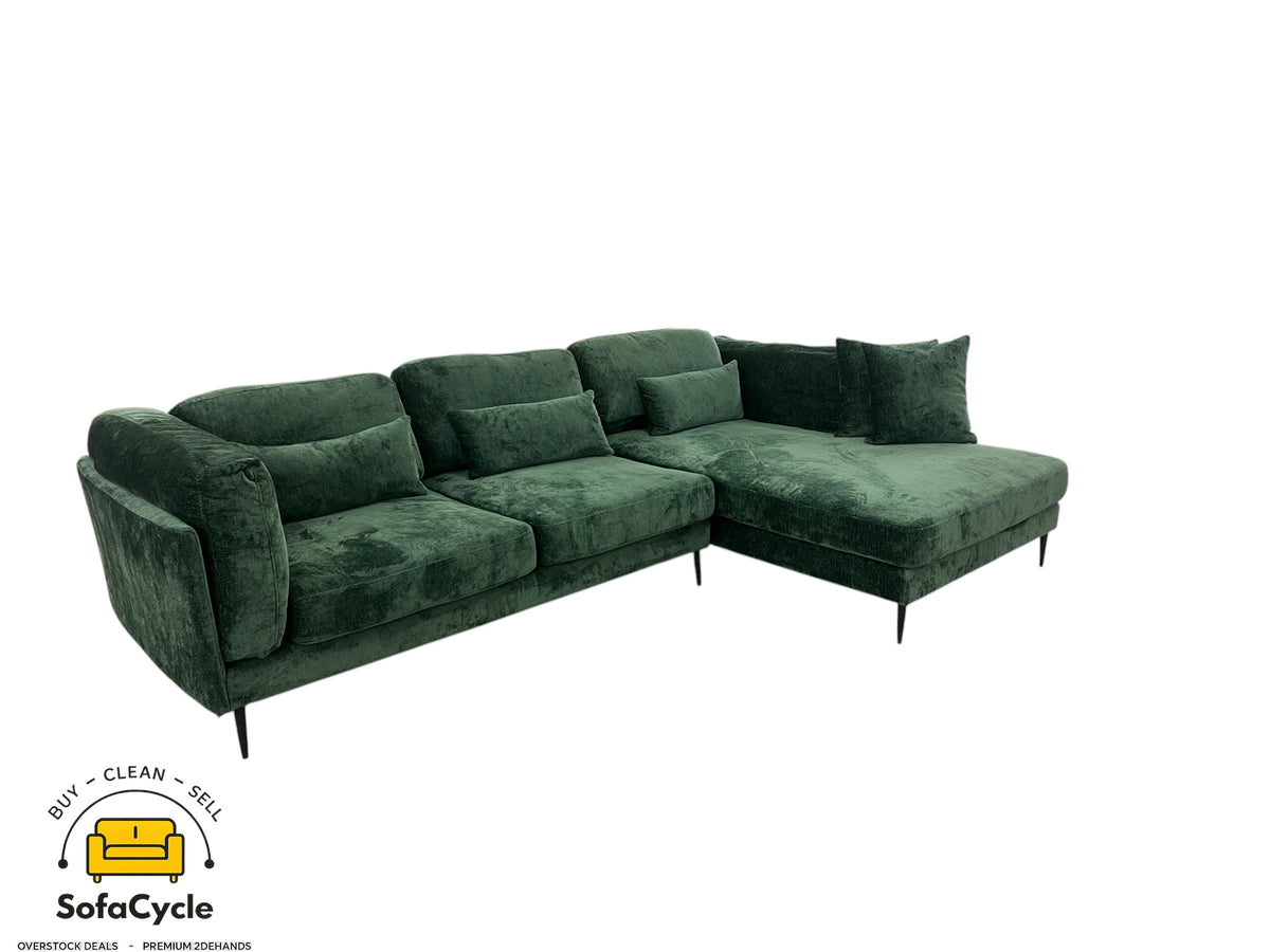 Ruime hoekzetel groen in stof, hoek R – overstock