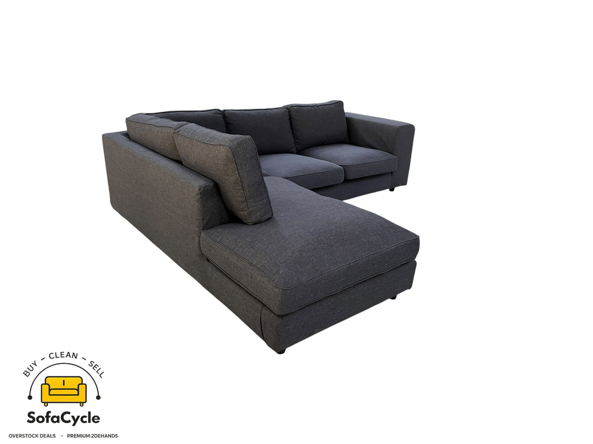 Hoekzetel antraciet in stof, hoek L – overstock