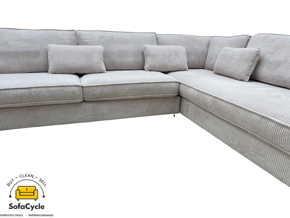 Hoekzetel beige in ribstof, hoek R – overstock
