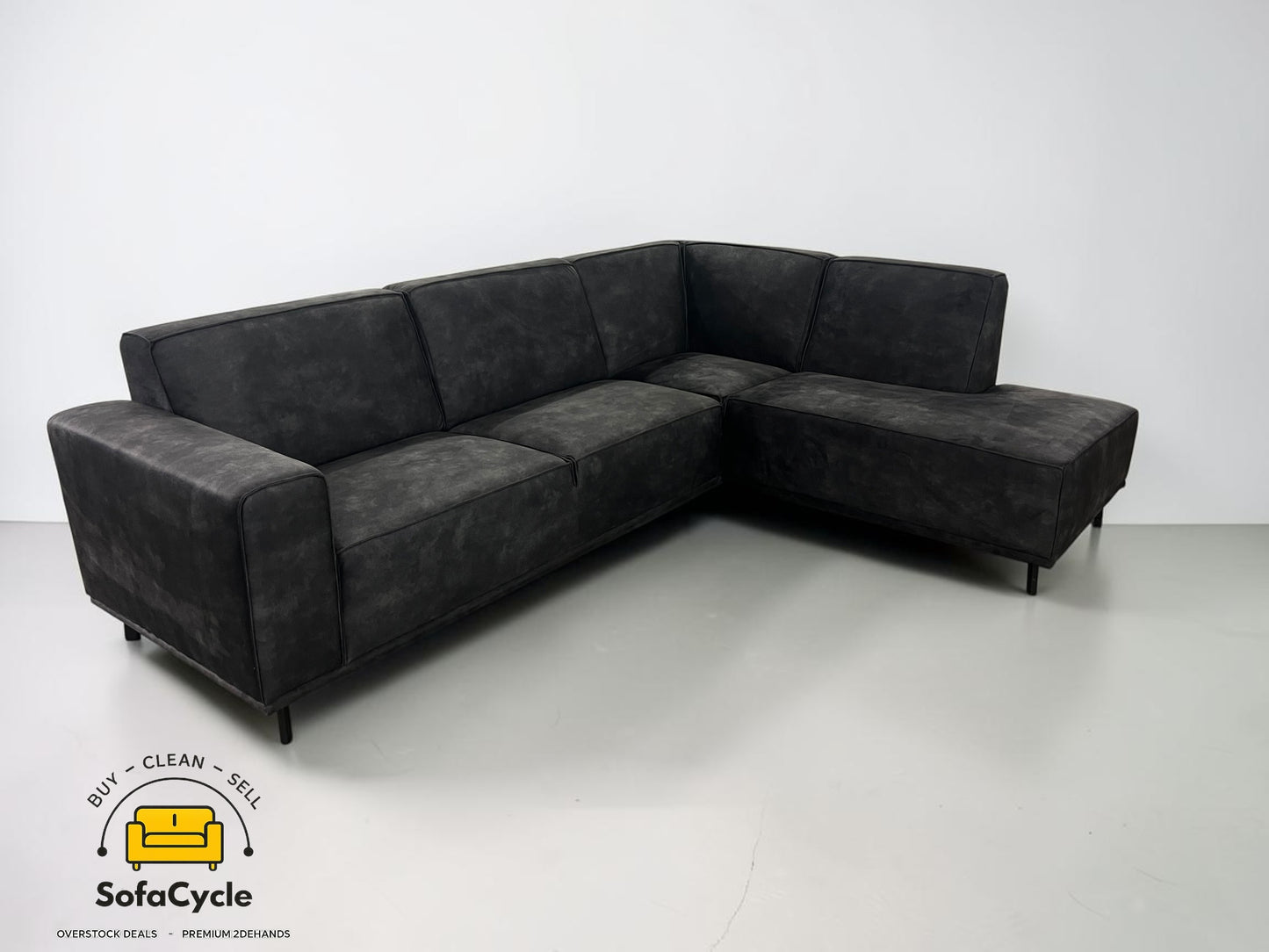 Hoekzetel zwart in stof, hoek R – overstock