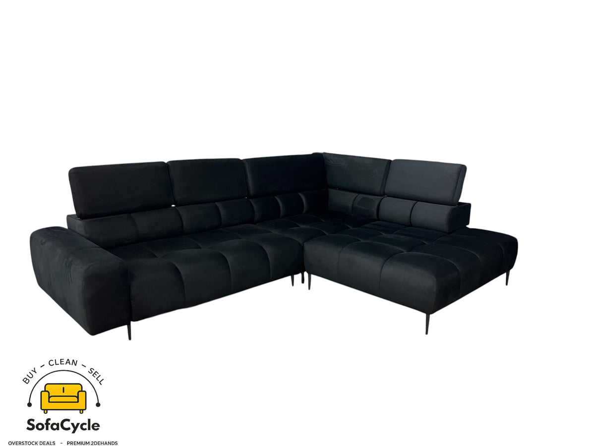 Hoekzetel zwart in fluweel met relaxfunctie – overstock