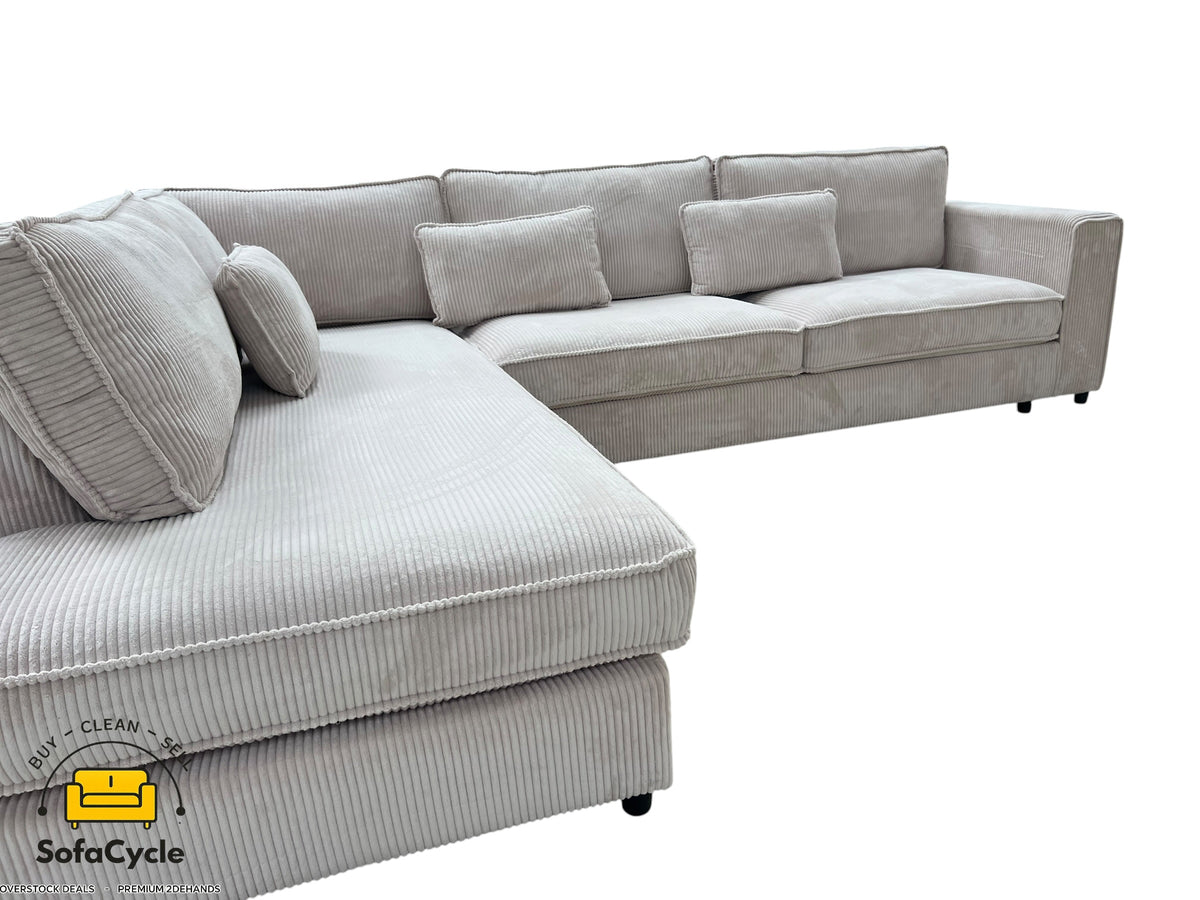 Hoekzetel beige in ribstof, hoek L – overstock