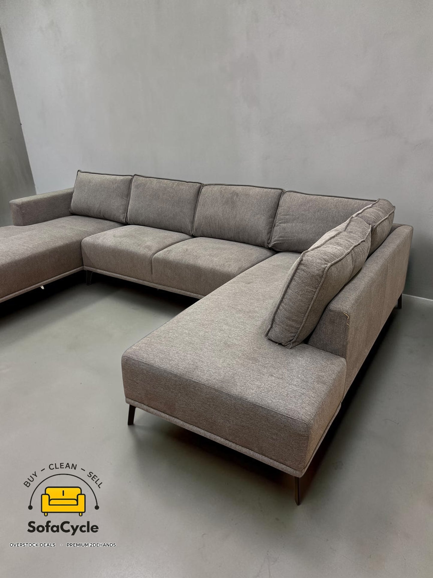 U-zetel grijs in stof – overstock