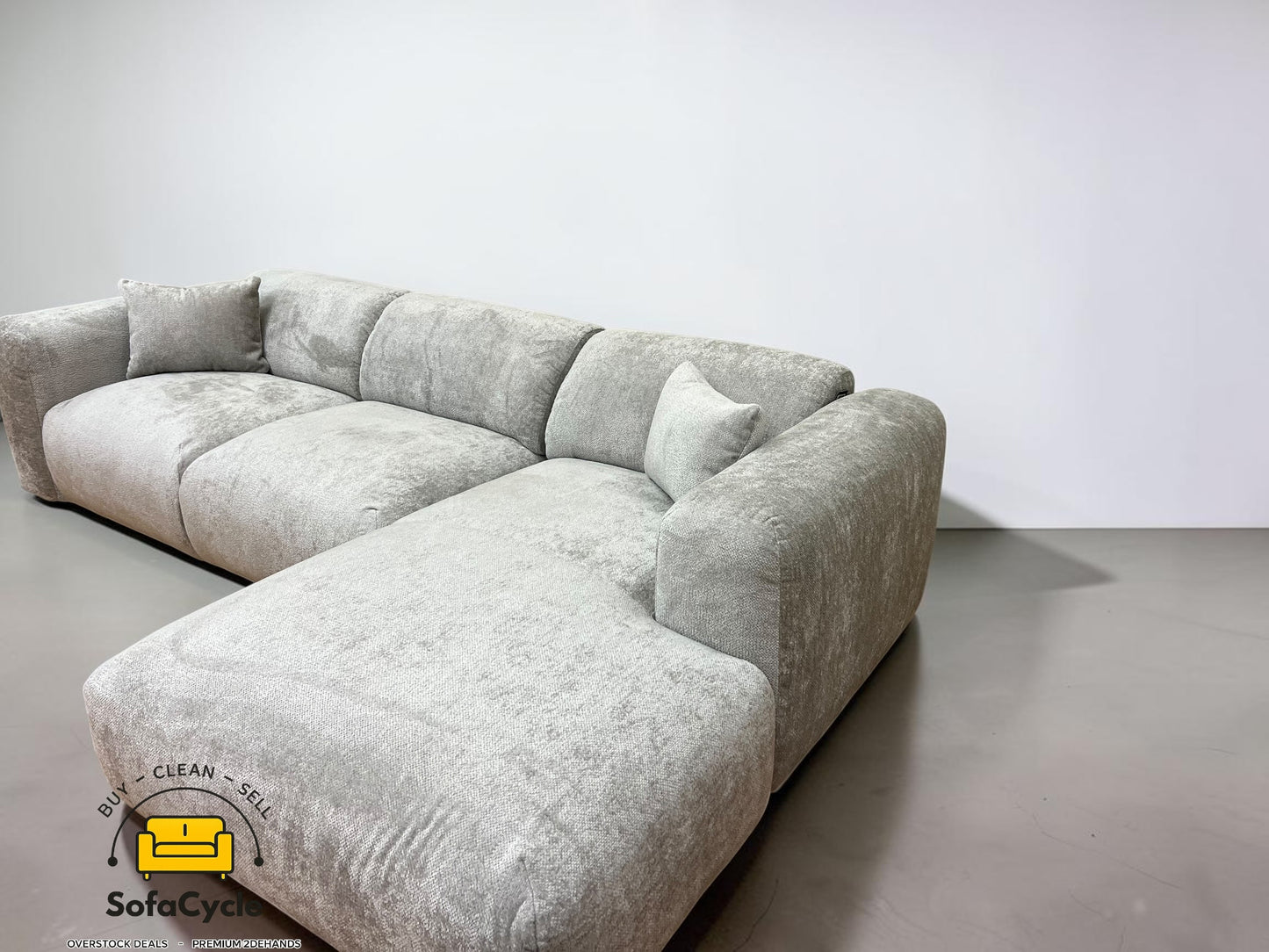 Hoekzetel grijs in bouclé, hoek R – overstock