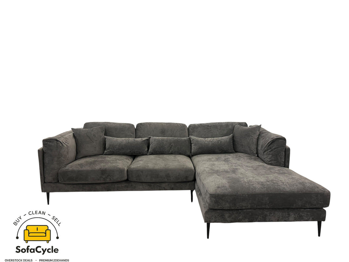 Hoekzetel antraciet in stof, hoek R – overstock