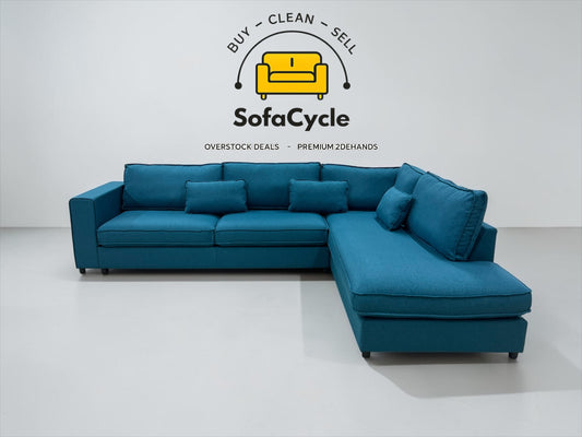Hoekzetel blauw in stof, hoek R – overstock
