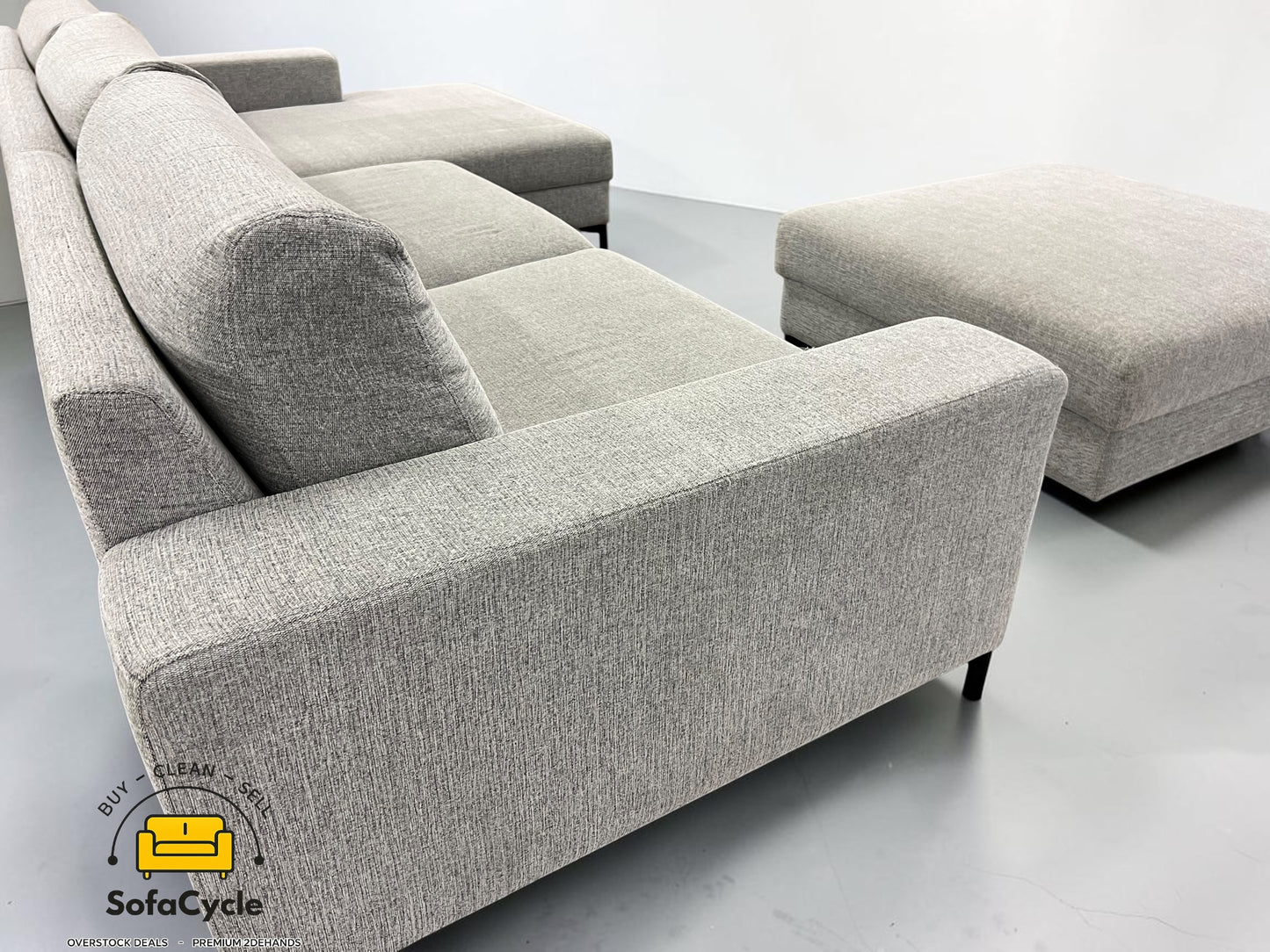 SITS hoekzetel grijs in stof met poef, hoek R – tweedehands