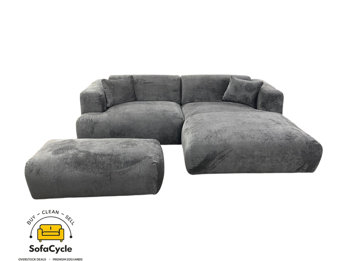 Hoekzetel antraciet in bouclé extra breed ligvlak, hoek R – overstock