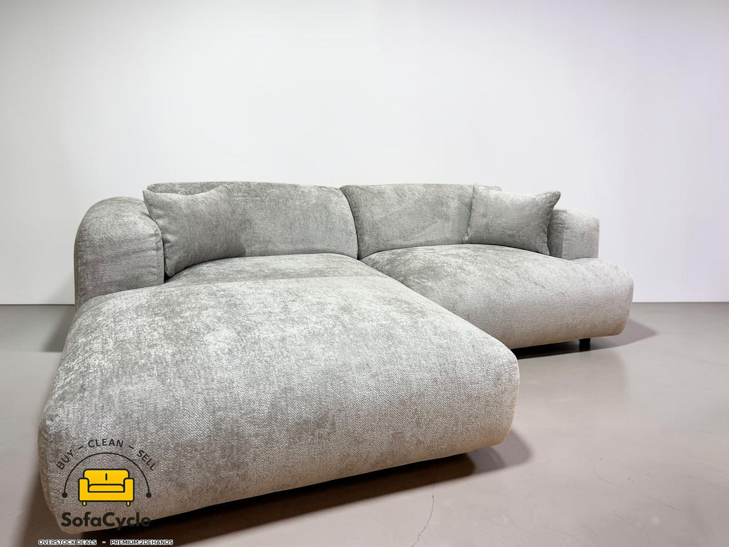 Hoekzetel grijs in bouclé extra breed ligvlak – overstock