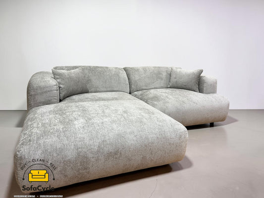 Hoekzetel grijs in bouclé extra breed ligvlak – overstock