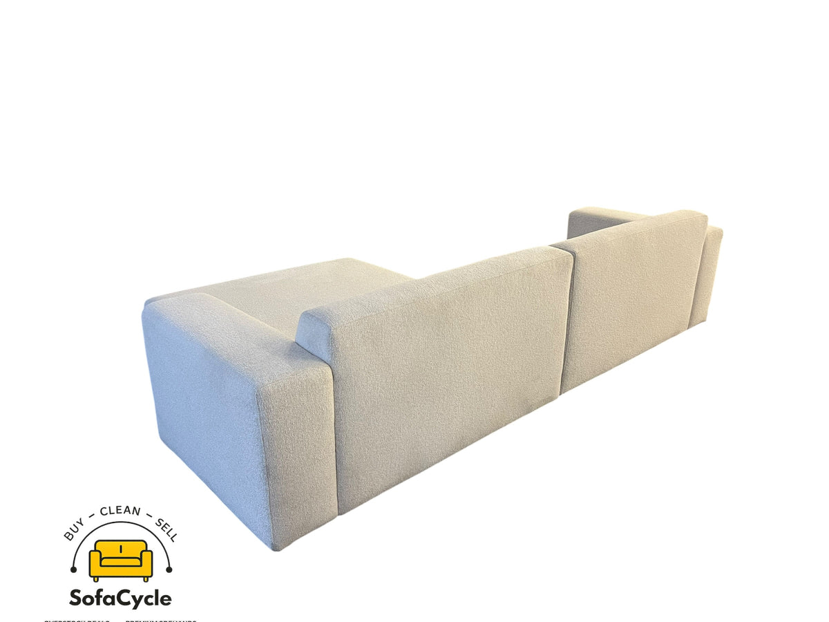Hoekzetel beige in bouclé, extra breed, hoek R – overstock