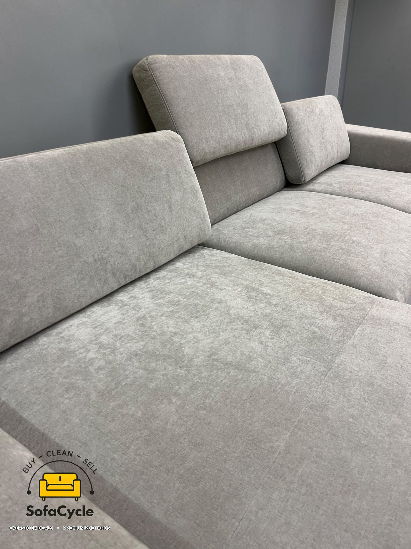 Amalfi hoekzetel grijs met hoofdsteun, hoek R – overstock