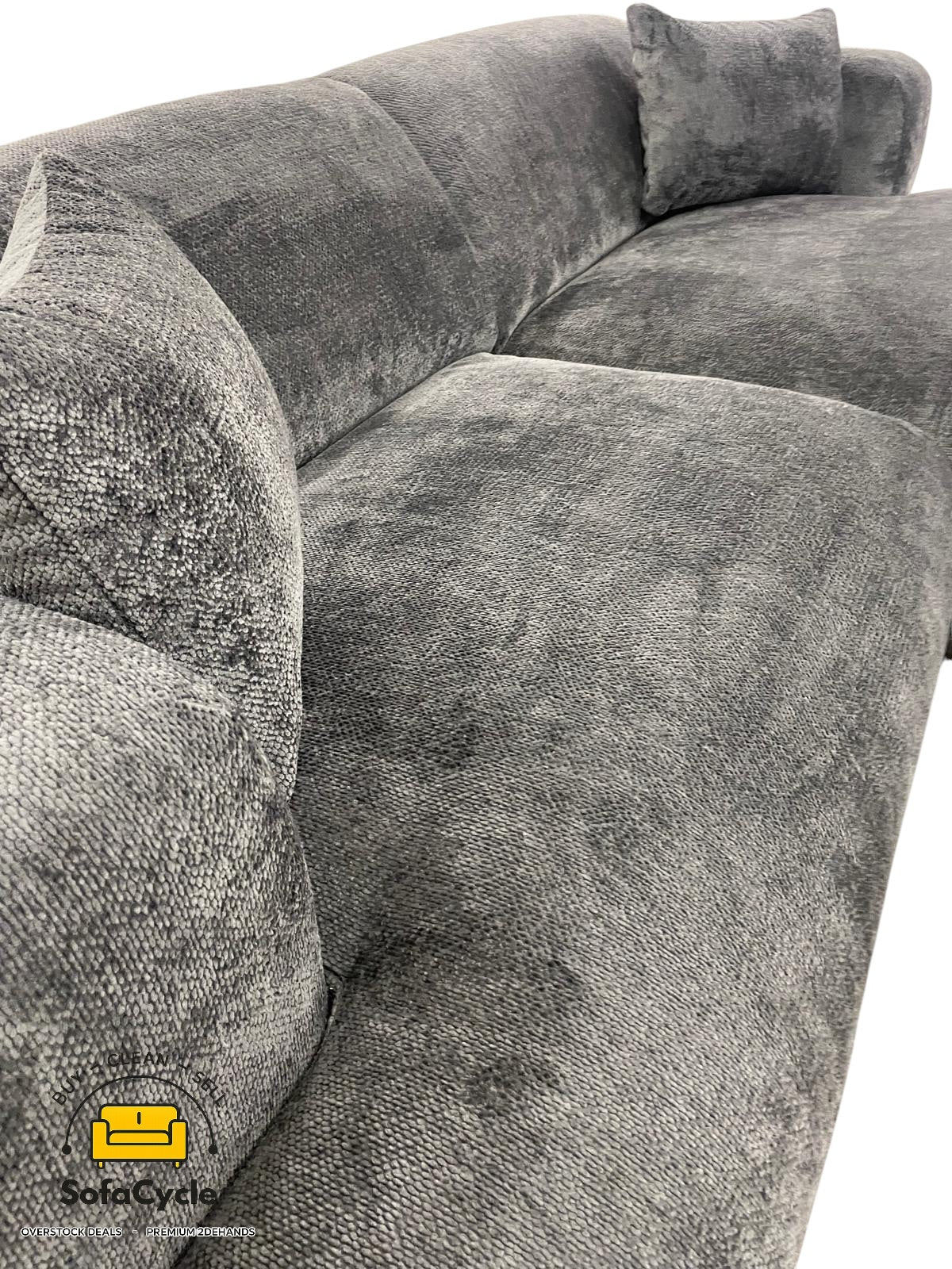 Hoekzetel antraciet in bouclé extra breed ligvlak, hoek R – overstock