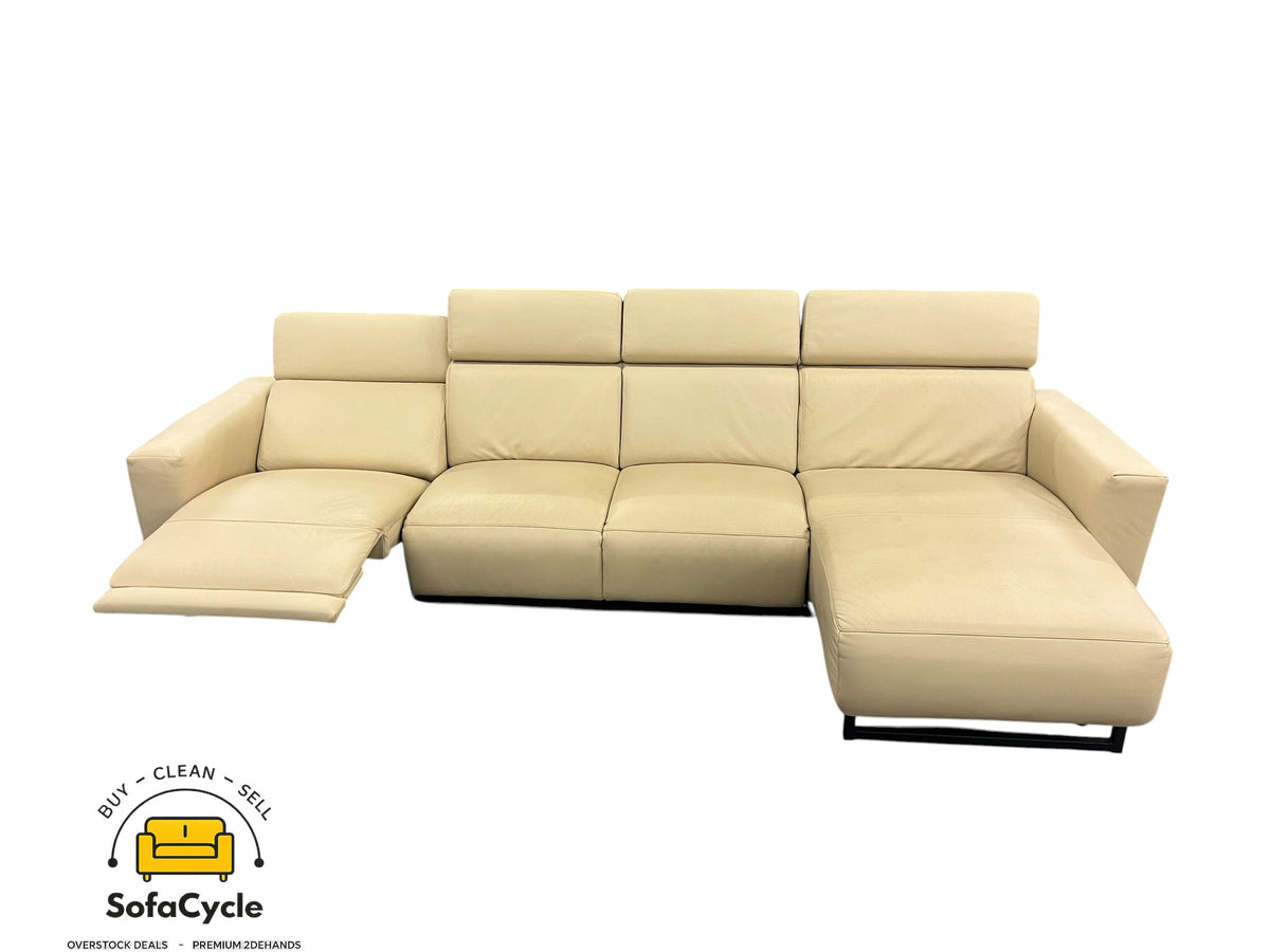 Hoekzetel beige in echt leder, hoek R met elektrische relax – tweedehands