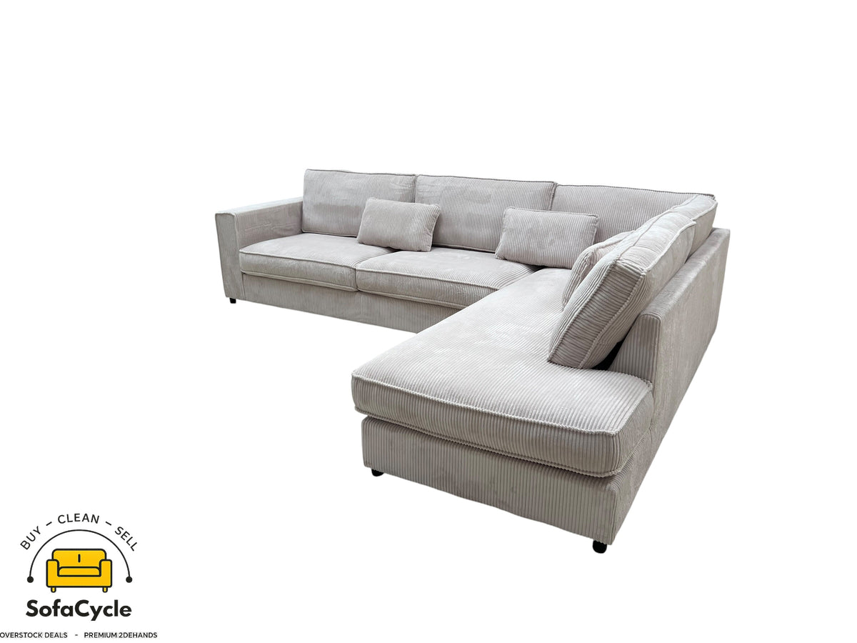 Hoekzetel beige in ribstof, hoek R – overstock