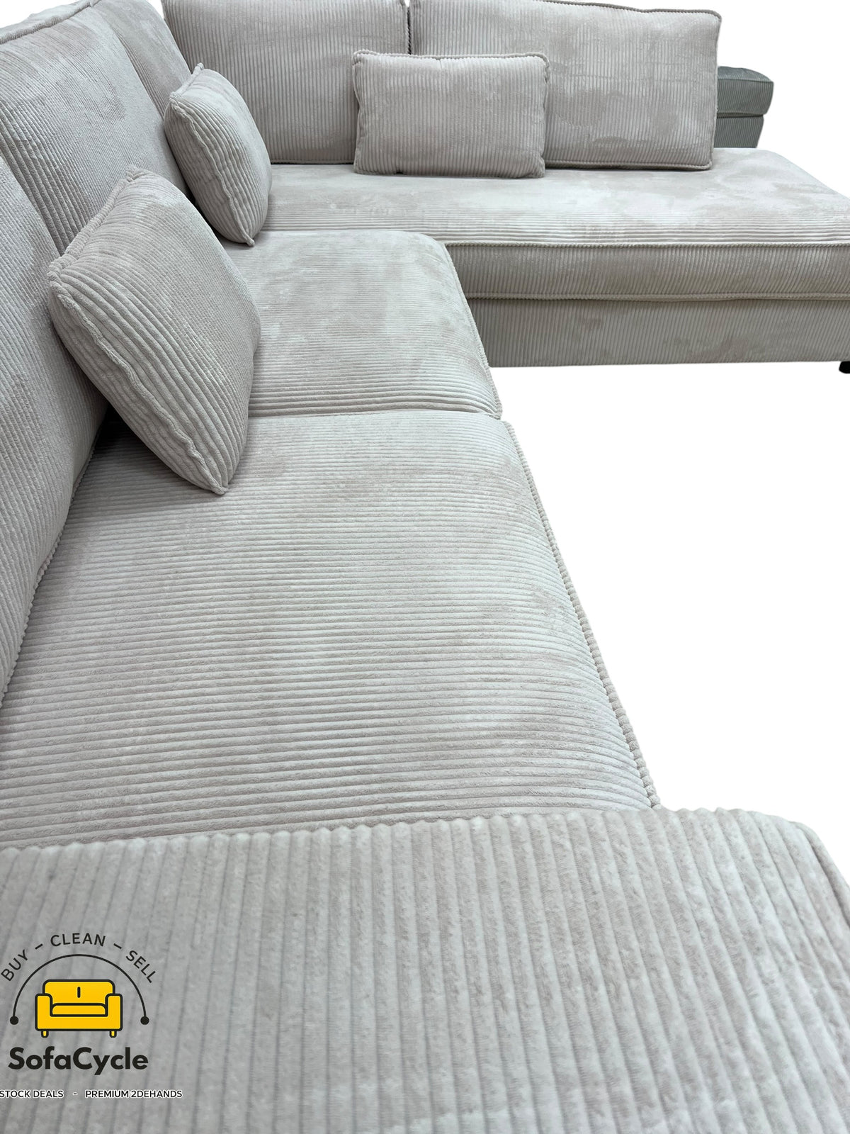 Hoekzetel beige in ribstof, hoek R – overstock