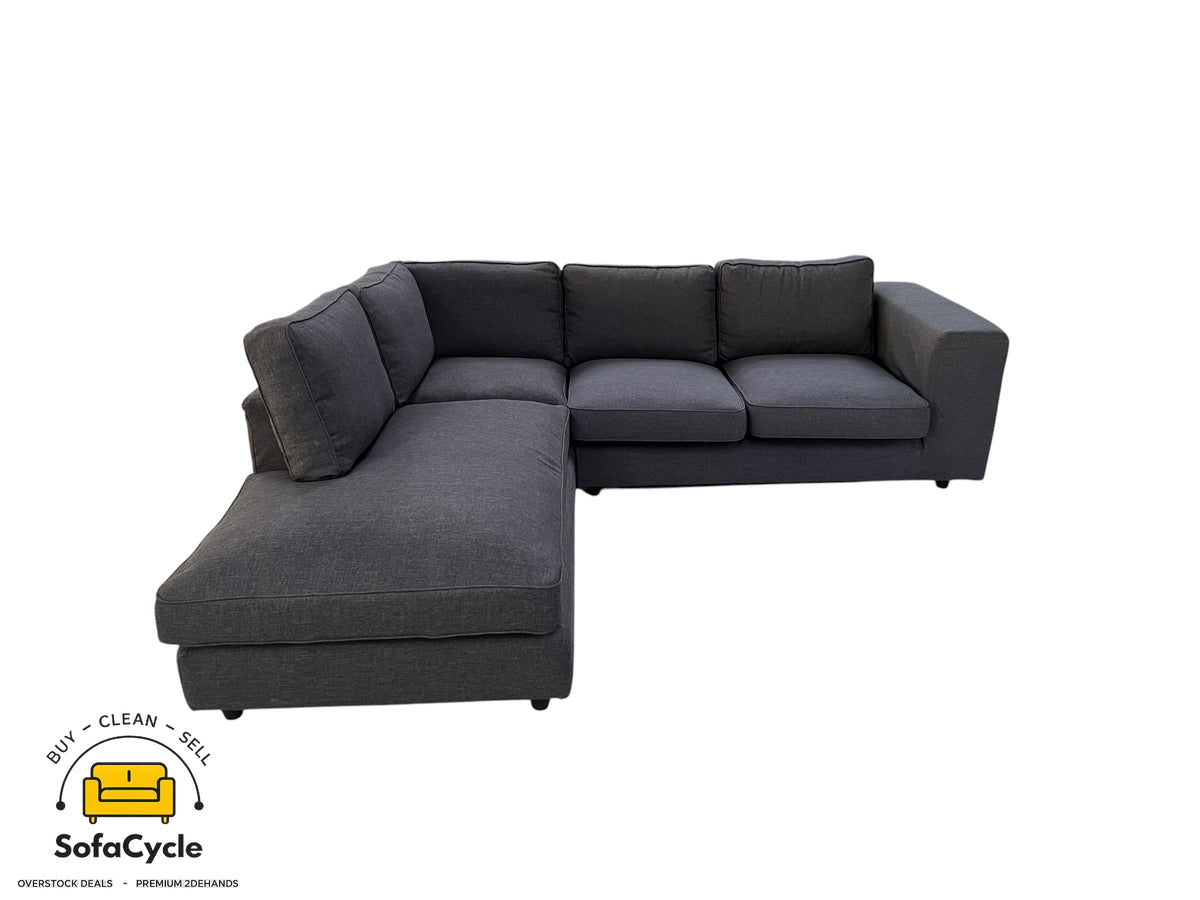 Hoekzetel antraciet in stof, hoek L – overstock