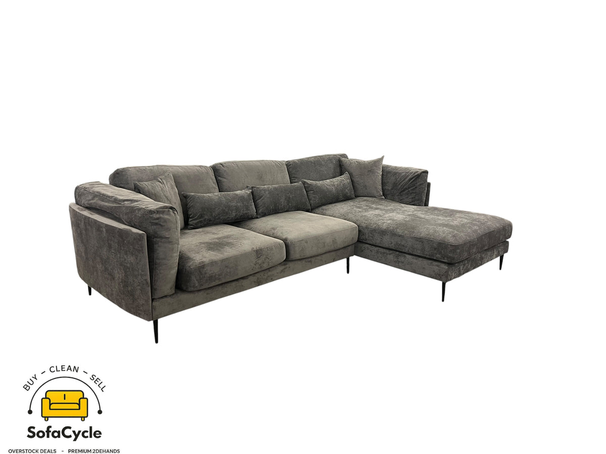 Hoekzetel antraciet in stof, hoek R – overstock