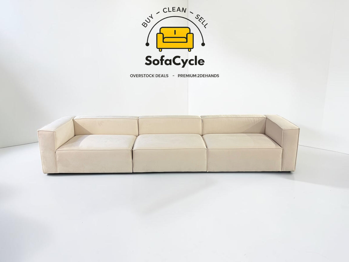 4-zit beige in fluweel, modulair – overstock