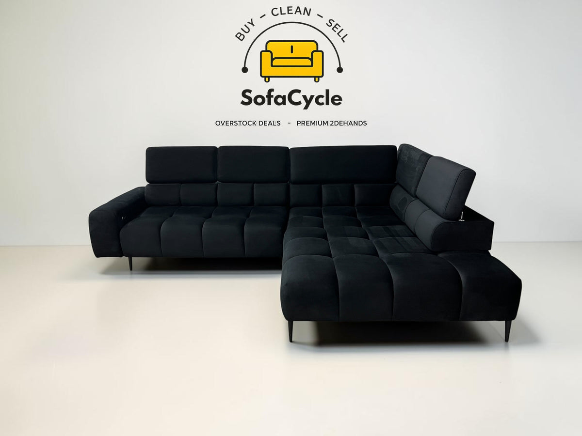 Hoekzetel zwart in fluweel met relaxfunctie – overstock