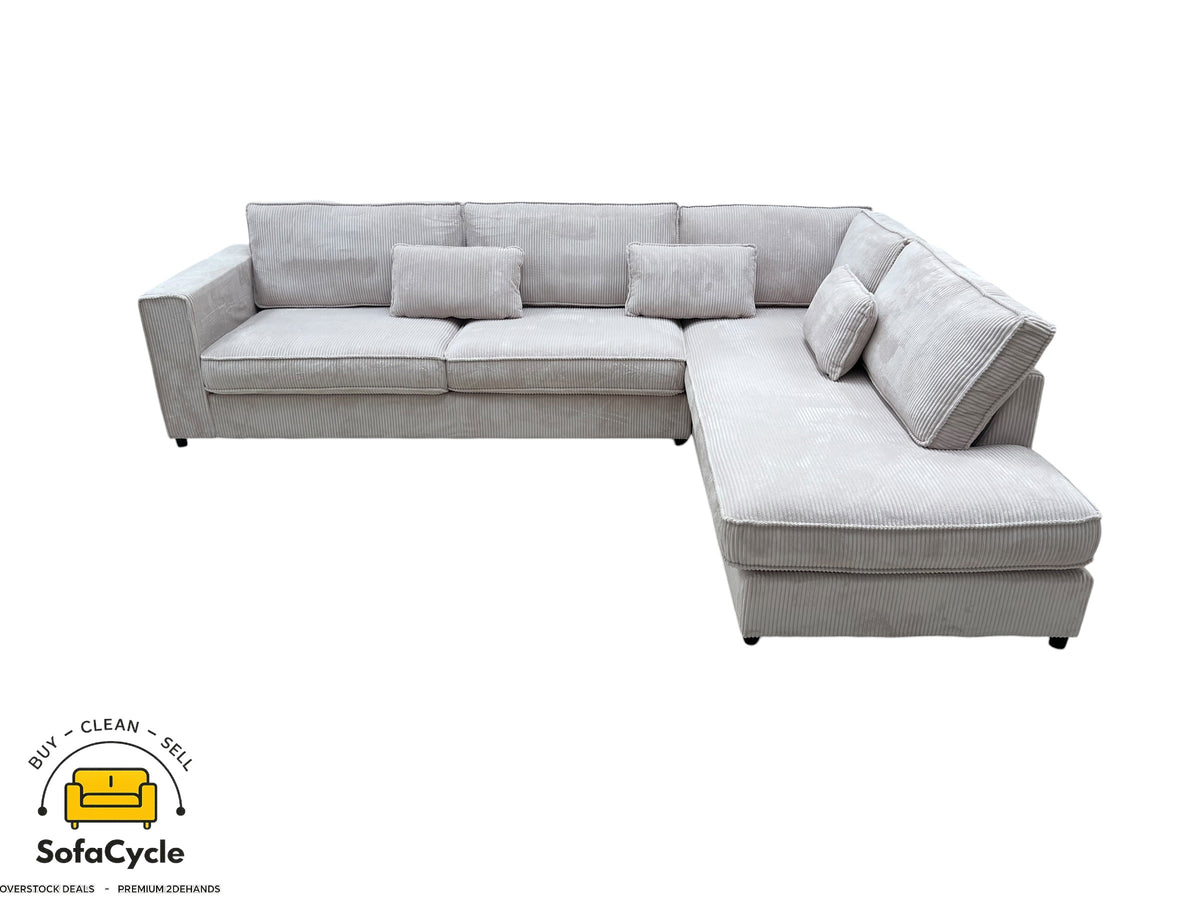 Hoekzetel beige in ribstof, hoek R – overstock