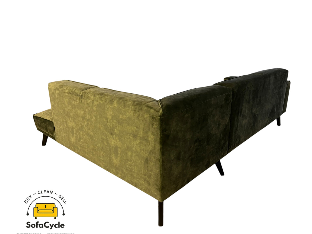 Hoekzetel groen in fluweel, hoek R – overstock