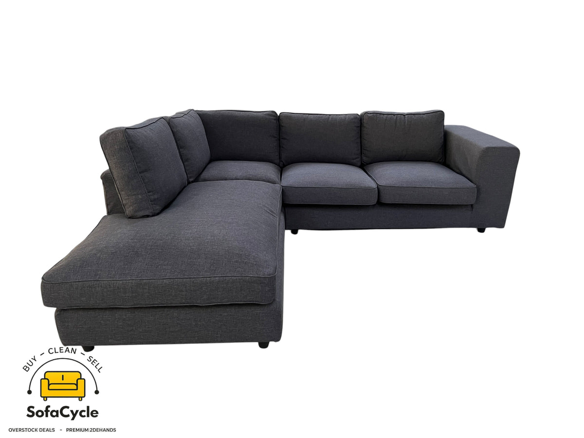 Hoekzetel antraciet in stof, hoek L – overstock