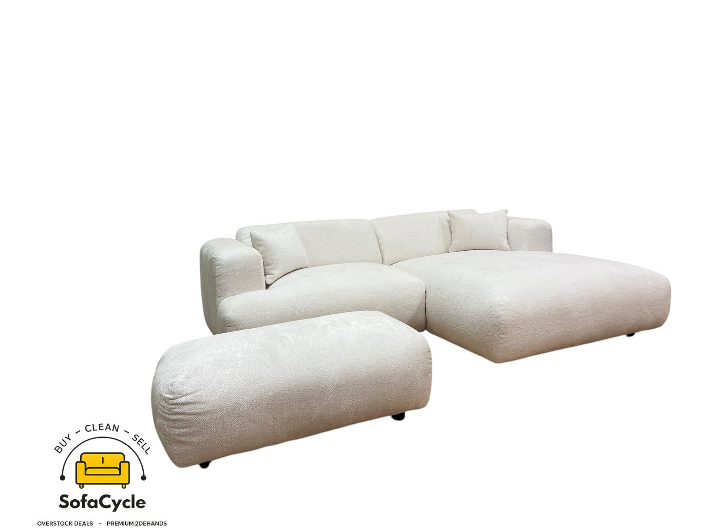 Hoekzetel wit in bouclé extra breed ligvlak, hoek R – overstock