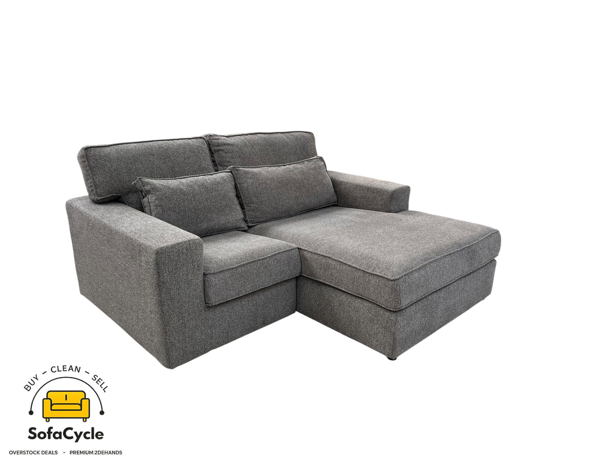 Compacte hoekzetel grijs in stof, hoek R – overstock