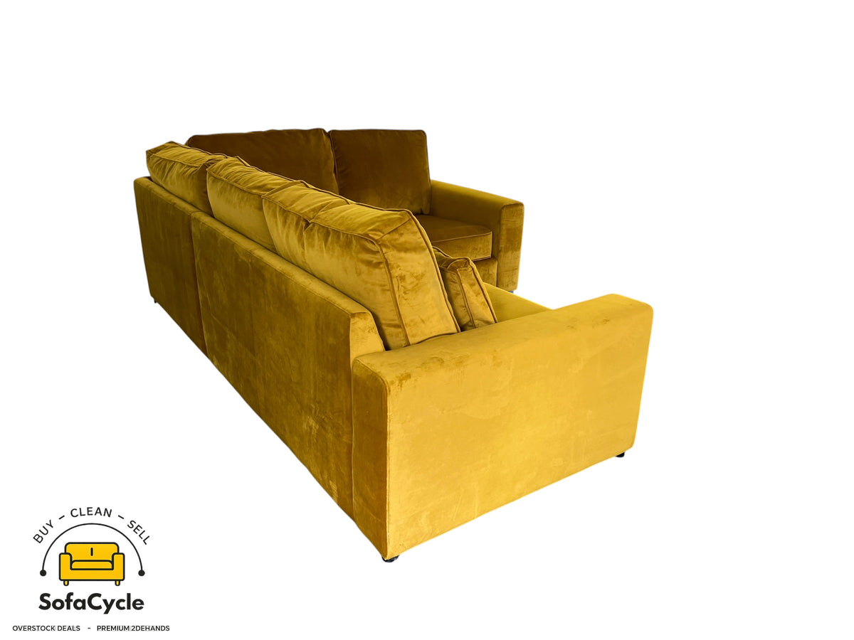 Hoekzetel mosterdgeel in fluweel, hoek R – overstock