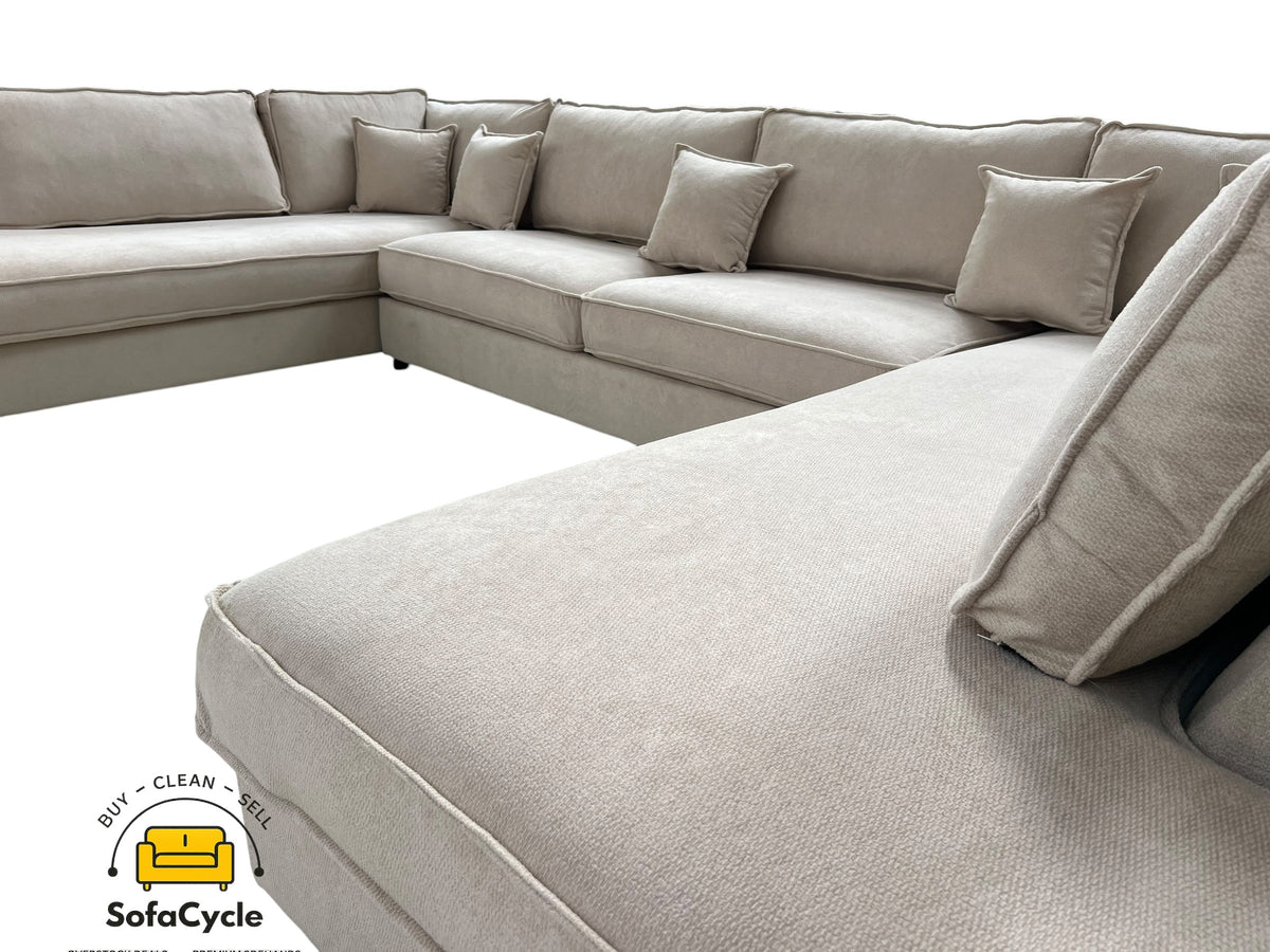 U-zetel beige in ribstof – overstock