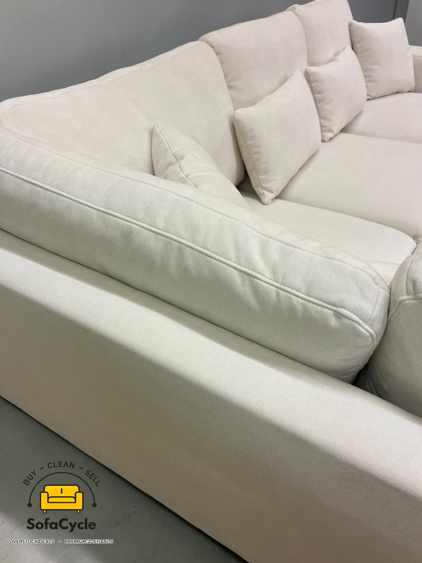 Luton hoekzetel wit in stof, hoek L – overstock