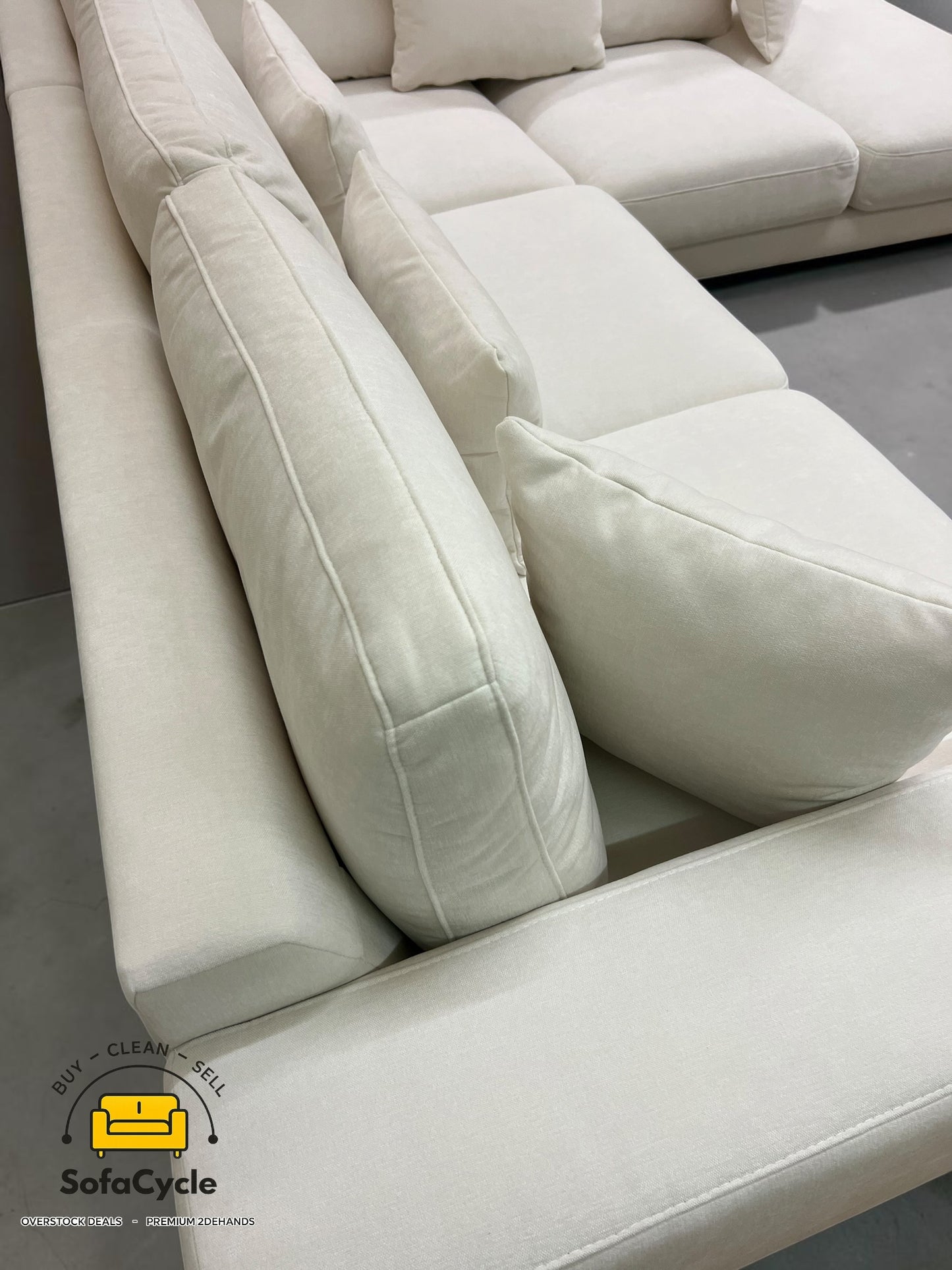 Luton hoekzetel wit in stof, hoek R – overstock