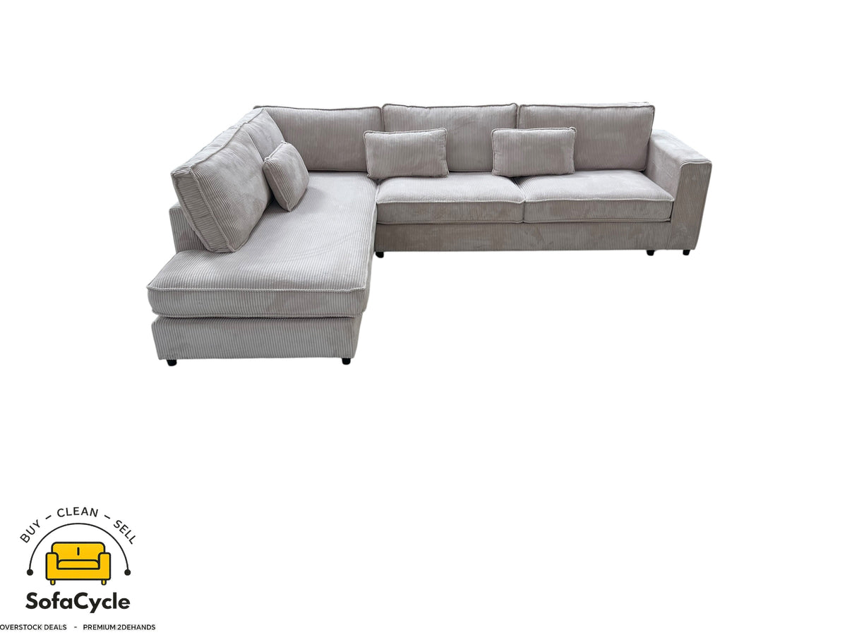 Hoekzetel beige in ribstof, hoek L – overstock
