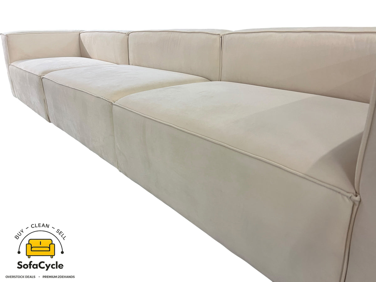 4-zit beige in fluweel, modulair – overstock